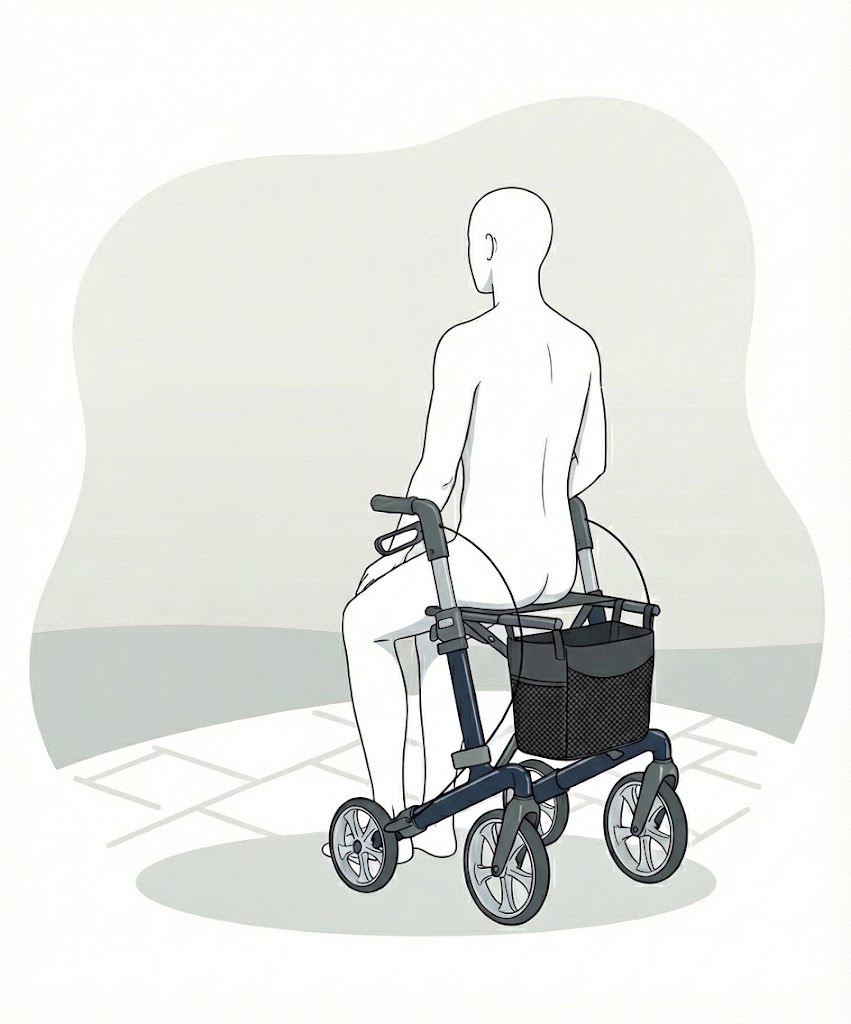 Richtig auf dem Rollator sitzen.